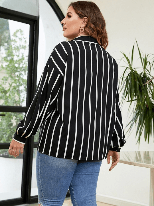 Camisa Casual Feminina Listras Plus Size